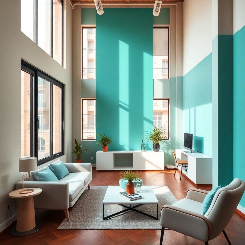 Interno dello studio Casa Bruno a Torino, dettagli teal-modern e luce naturale