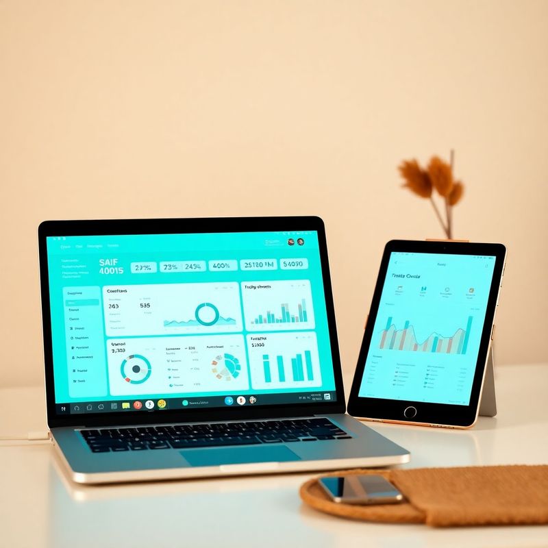 Laptop e tablet che mostrano una dashboard SaaS teal-modern